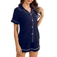 thumbnail image 2 of Womens Pajamas Short Sleeved Notch Neck Shirt Shorts Sleepwear Nightwear Outfits Homewear, 2 of 8