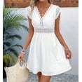 thumbnail image 4 of Eyelet Dresses for Women 2025 Cute Summer Lace V Neck Cap Sleeve Flowy Dress White S, 4 of 8