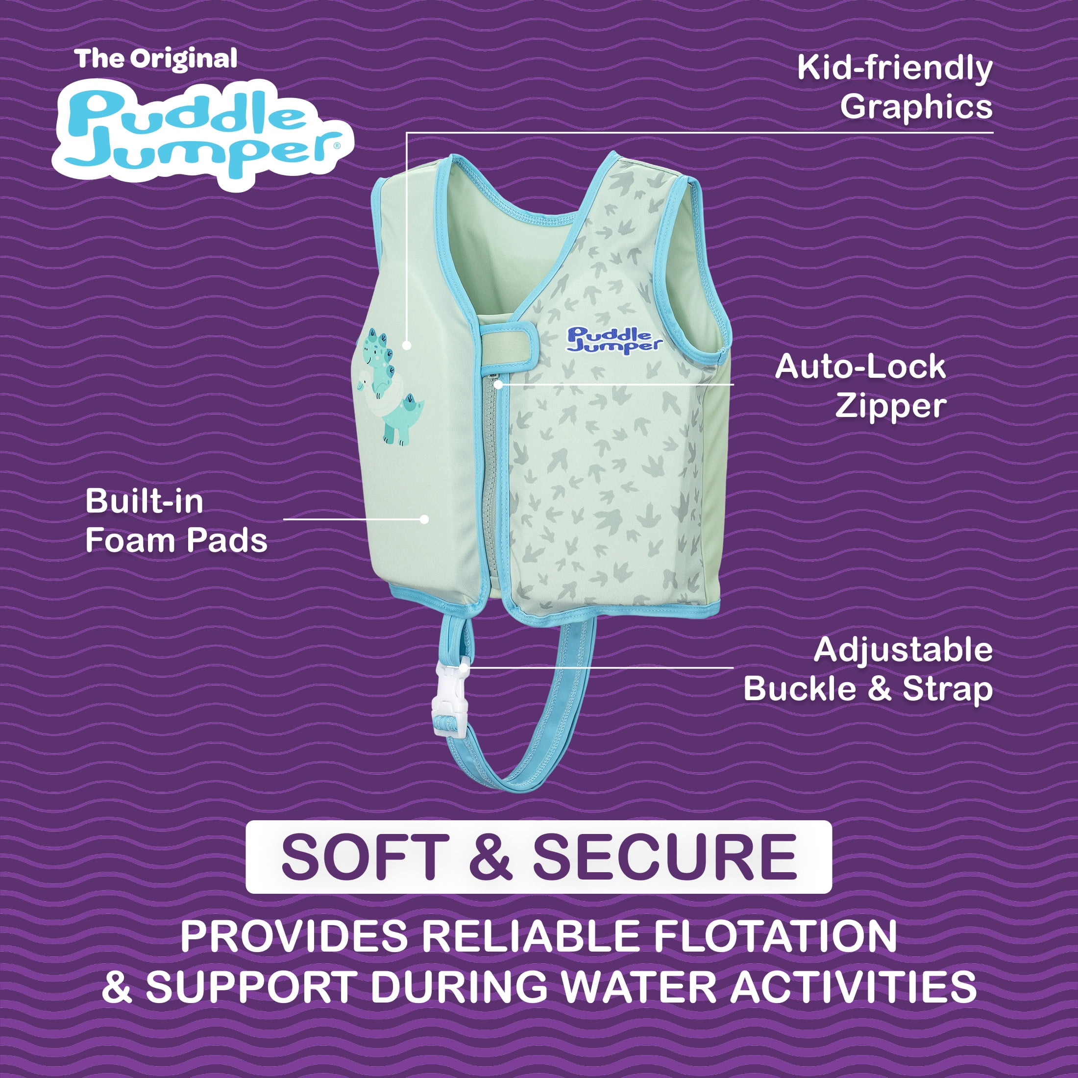 Puddle Jumper AquaStar Fabric Toddler Swim Training Swim Vest, up to 40lbs (18kg) Weight Capacity