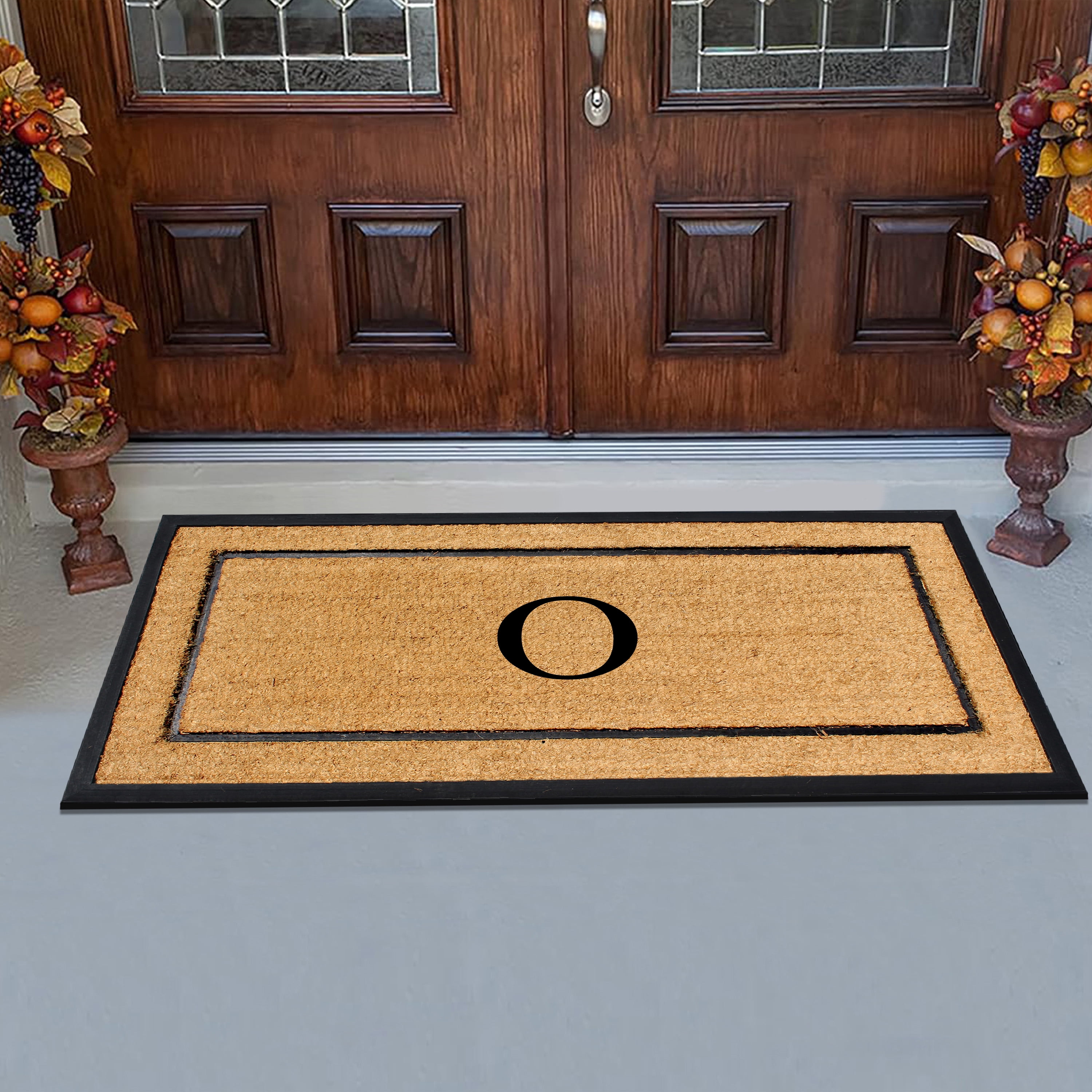 A1HC Natural Coir Monogrammed Doormat, Heavy-Duty Thin Profile Front Door Mat - 30"x60"
