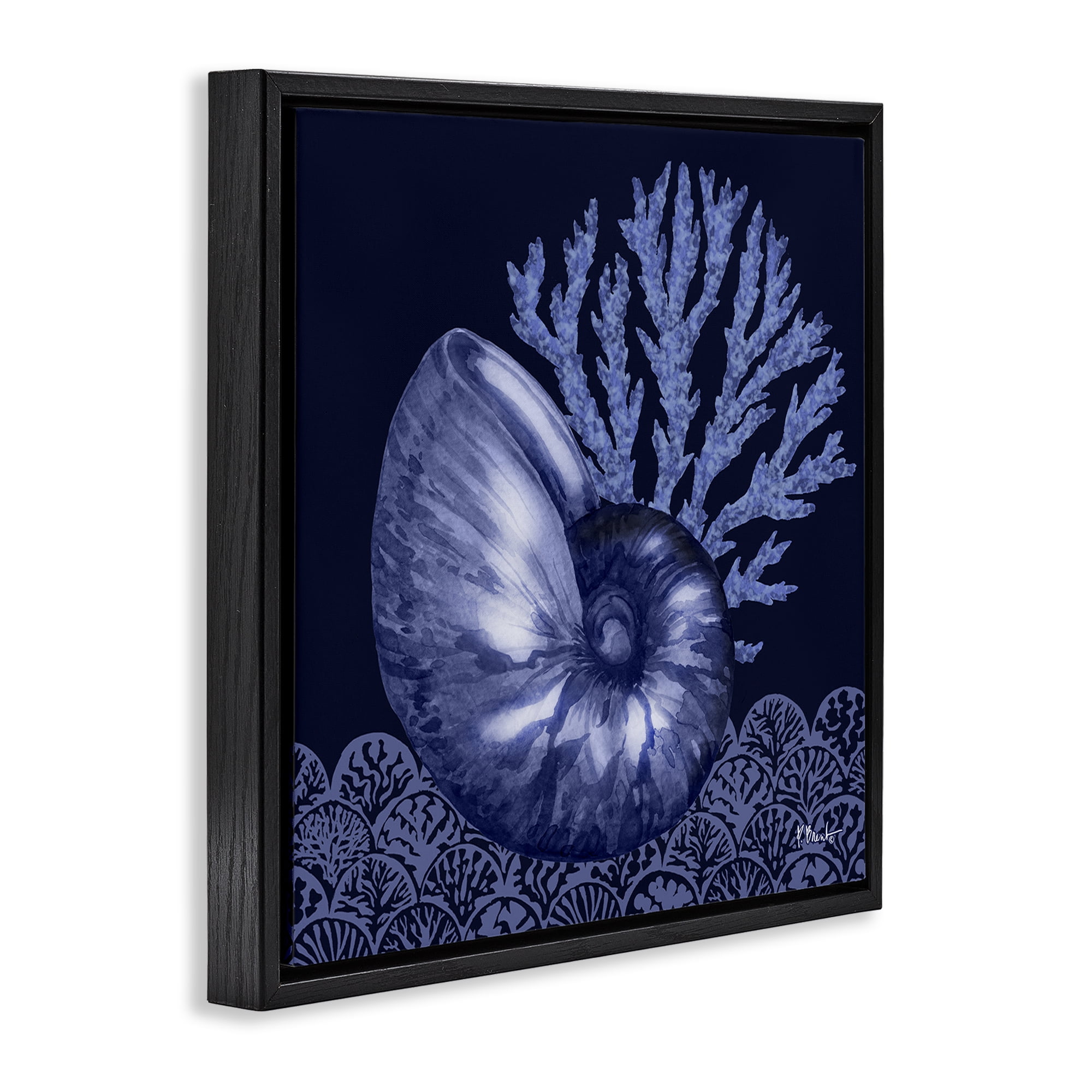 Stupell Industries Shadow Nautilus Shell Nautical & Beach Painting Black Floater Framed Canvas Art Print Wall Art, 25 x 25