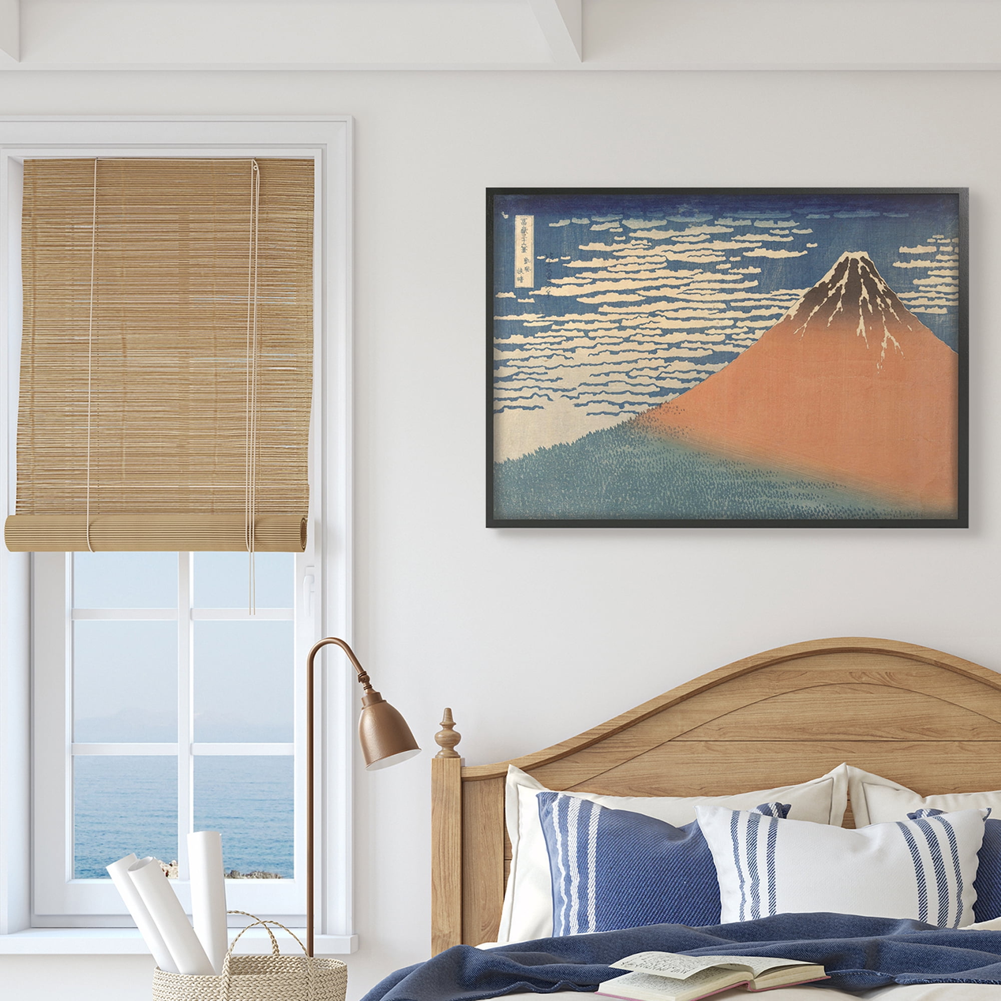 Stupell Industries Vintage Eastern Mountain Landscape Illustration Blue Orange,24 x 30,Designed by Katsushika Hokusai