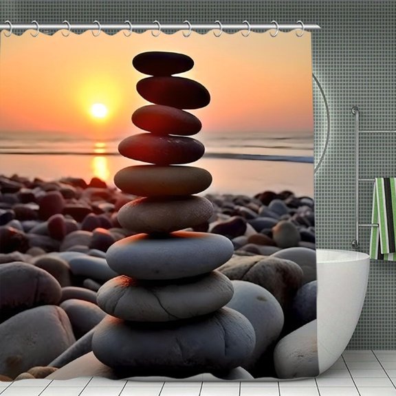 Stone Sunrise Shower Curtain 70.8x70.8 Inch,Bathroom Shower Curtain,Home Waterproof Fabric Shower Curtain Bathtub Decor with Hooks