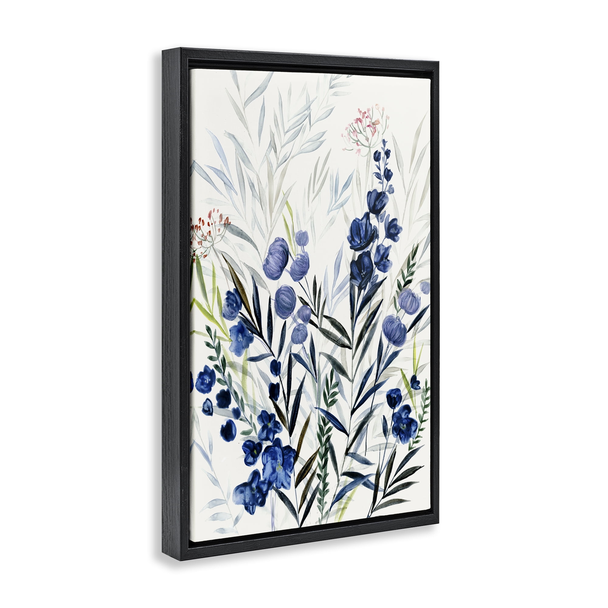 Stupell Industries Varied Indigo Herbs Plants & Flowers Painting Black Floater Framed Canvas Art Print Wall Art, 17 x 25