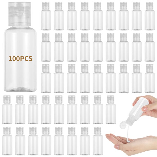 100 botellas de viaje con tapa abatible, contenedores de plástico transparente de 30 ml para viajes, botellas portátiles a prueba de fugas, contenedores cosméticos vacíos rellenables para champú líqui
