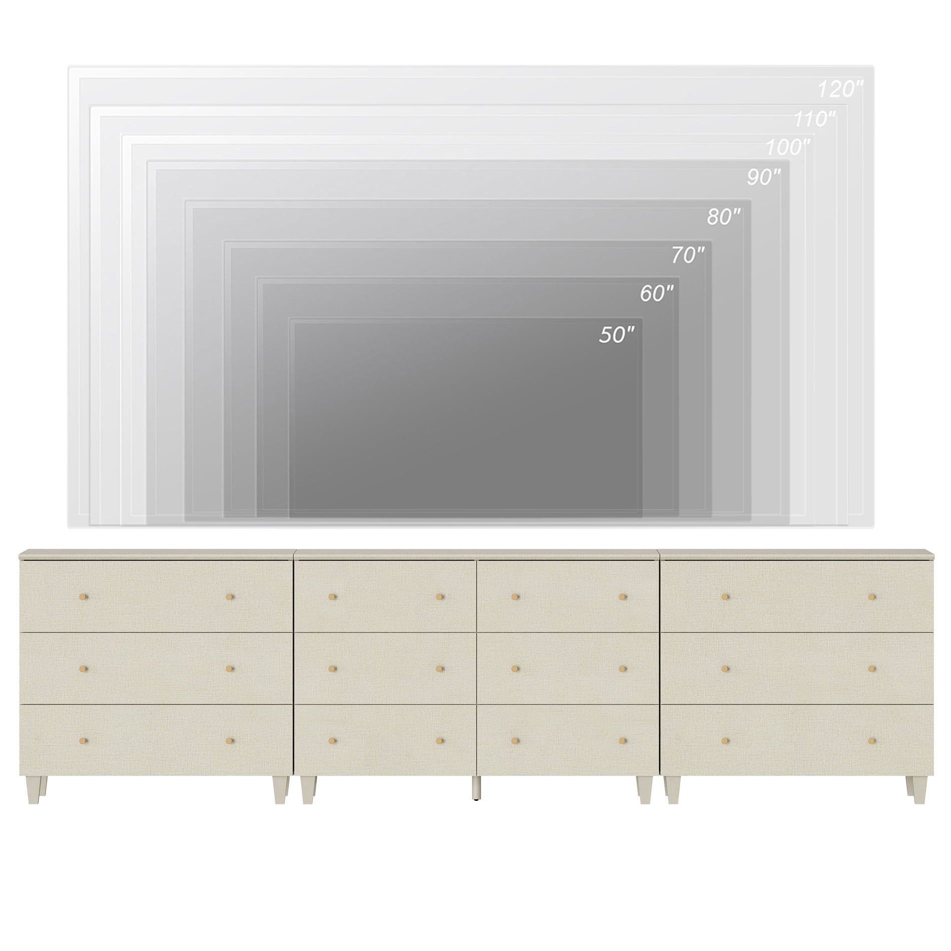 WAMPAT Modern TV Stand for 100+ Inches TVs, 3-in-1 Large Wooden Media Console with 12 Spacious Drawers for Living Room, Beige