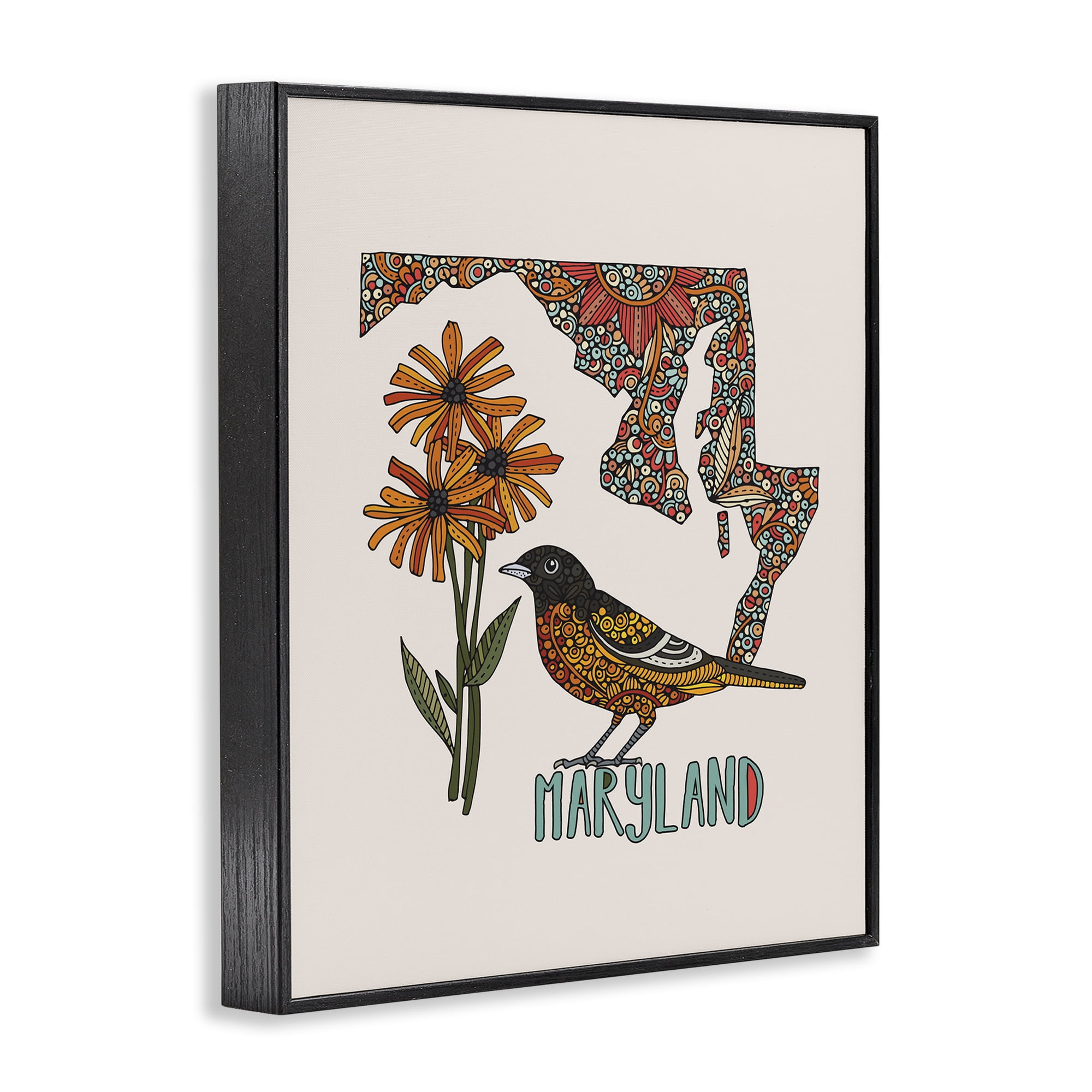 Stupell Industries Floral Maryland State Botanical & Floral Painting Black Framed Art Print Wall Art, 11 x 14