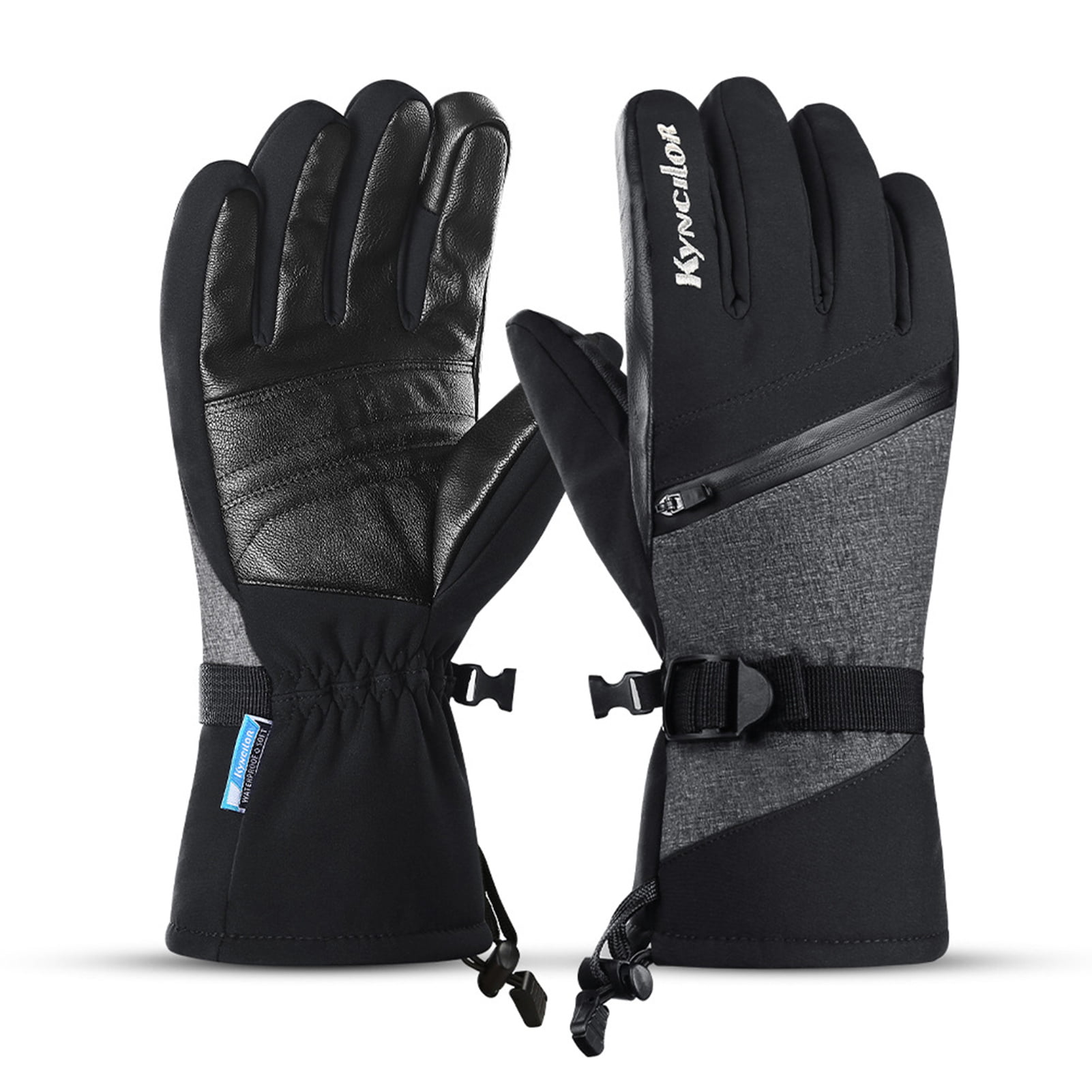 Men Warm Zipper Ski Gloves Winter Sports Waterproof Touchscreen Snow Mittens 