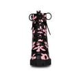 thumbnail image 6 of BLISSFUL STEP Women's Printed Platform Block Heel Combat Boots Black Pink 7, 6 of 7