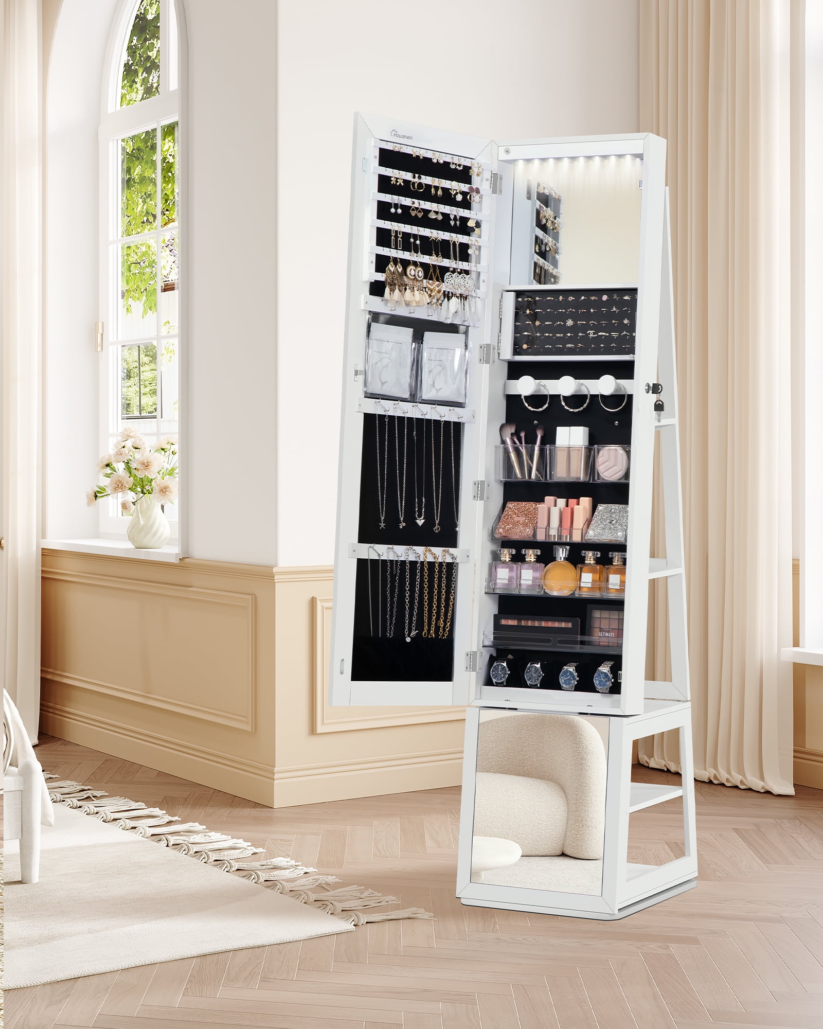 Hzuaneri 16 LED Jewelry Cabinet Armoire with 360° Rotating Hzuaneri 16 LED Jewelry Cabinet Armoire with 360° Rotating