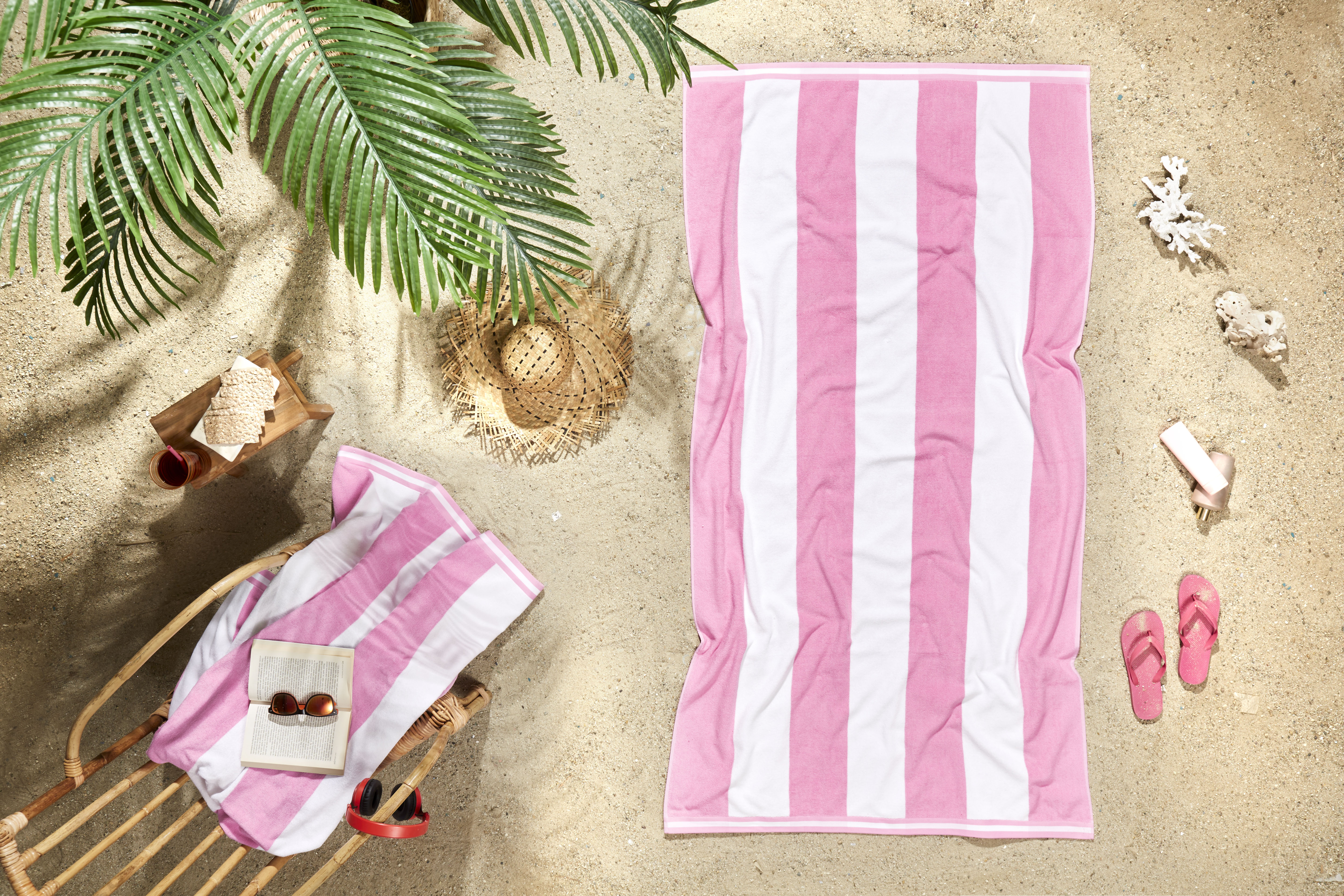 Ozdilek Cabana Beach Towel  40*72 - 500 GSM Turkish Cotton, 100% Cotton, Luxury, Quick Dry, Extra Large, Soft Absorbent, Fade-Resistant, Poolside, Oversized, Summer Towel (Pink Bliss)