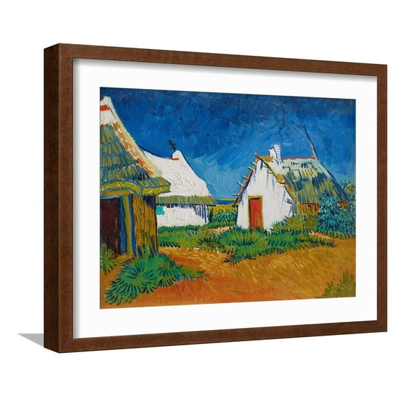 Art.com Three White Cottages in Saintes-Maries, 1888 (Oil on Canvas) Giclee Print by Vincent van Gogh, Brown Frame Wall Art, 21" x 17"