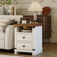 thumbnail image 2 of Kicctian Nightstand with Charging Station, USB Ports and AC Outlets, White Modern Rustic Bedside Table with 2 Drawers and Open Shelf, Sturdy End Table for Bedroom, Living Room, 2 of 8