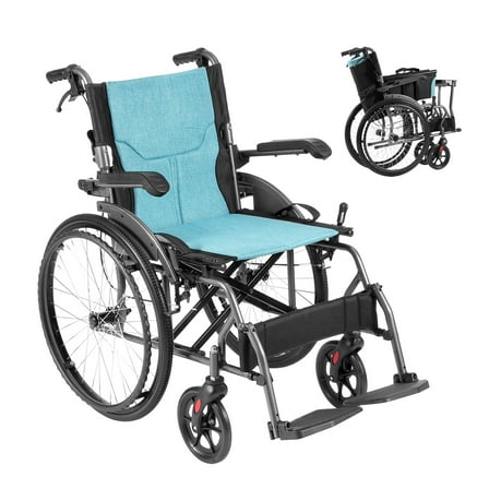 VEVOR Wheelchair, Durable Aluminum Alloy Ultra-Lightweight Wheelchairs, Portable Wheelchair with Flip-Back Desk-Length Arms,3-Position Adjustable Footrests,18-Inch Wide Seat,250lbs Weight Capacity