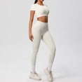 thumbnail image 2 of Telankuip 2 Piece Yoga Sets for Women Solid Color Stretchy Breathable Yoga Running Gym Fitness Short Sleeve Crop Top with High Waist Leggings Two Piece Workout Outfits White XL, 2 of 5