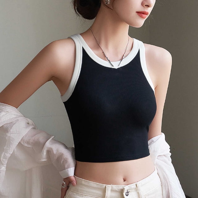 Blusa de poliéster para mujer, de moda, informal, de color liso, con tirantes, almohadillas para el pecho y la espalda, chalecos y tops moldeadores.