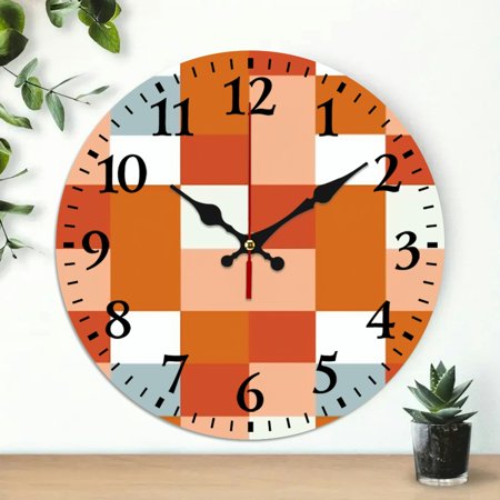 Pratyus Squares Stripes Wall Clock Decor for Living Rooms, Kitchens, Dorms - 10 Inch Frameless Round Analog Clock 10x10in