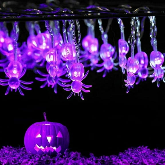 GHODEC Halloween Spider String Lights,40LED 20Ft Battery Operated Halloween Lights for Halloween Decoration Outdoor Indoor, Halloween Lighting, House, Garden,Party, Yard(Purple)