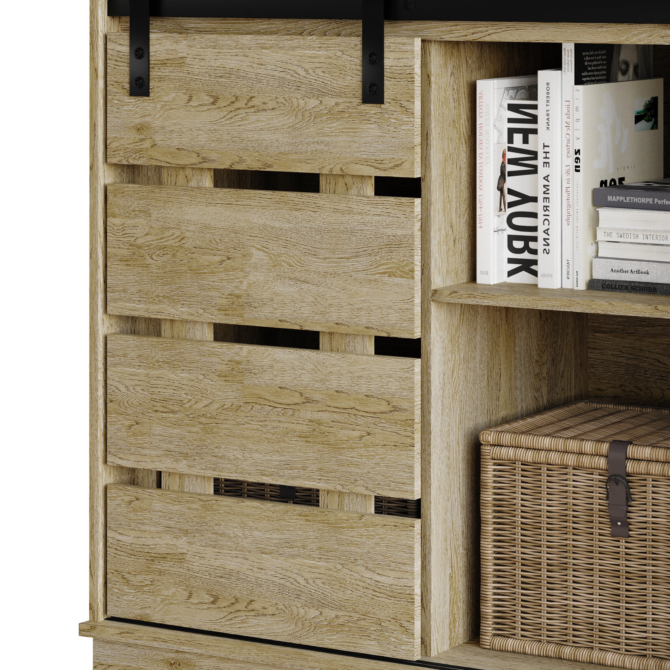 Castle Place Farmhouse Sideboard Buffet Cabinet, Light Oak