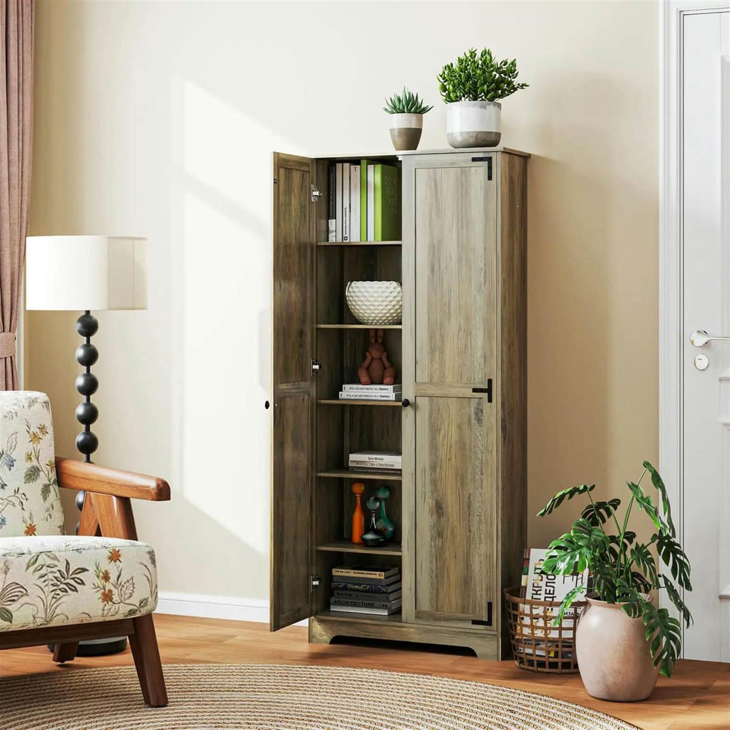 Demi Bonn 71" Large Kitchen Pantry Cabinet, Freestanding Storage with 6 Adjustable Shelves for Home Organization, Gray