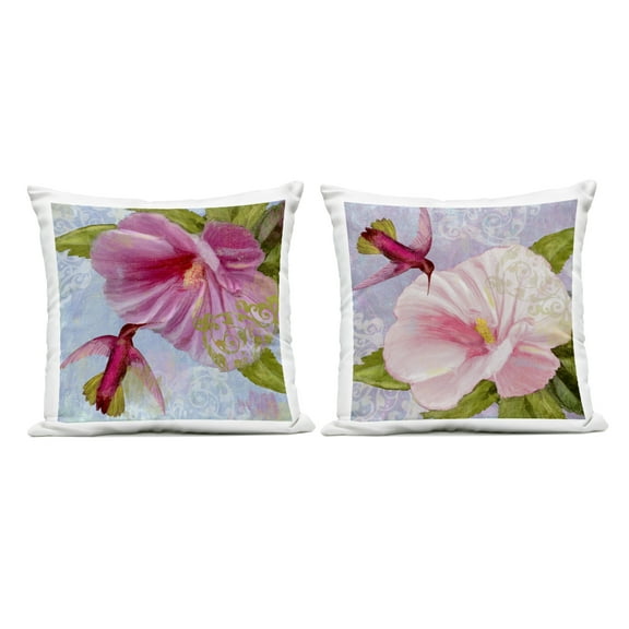 Stupell Industries Hummingbirds & Poppy Bulbs Design by Sasha Outdoor Printed Pillow (Set of 2)