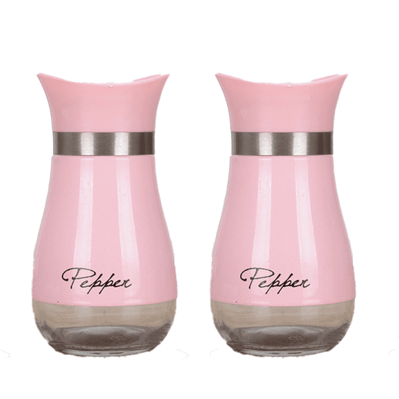 Salt and Pepper Shakers Set, Glass Bottom Salt Pepper Shaker with Stainless Steel Lid for Kitchen Cooking Pink