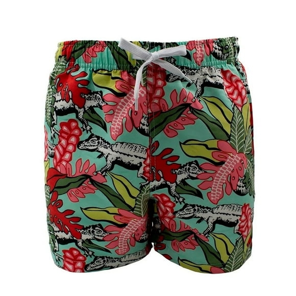 Traje de baño para caballero Forte Underwear Modelo Copacabana, Estilo short corto, Estampado verde con cocodrilos