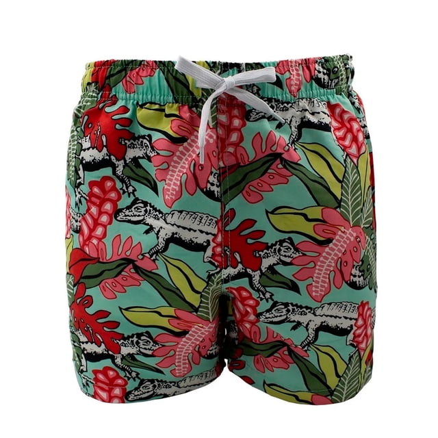 Traje de baño para caballero Forte Underwear Modelo Copacabana, Estilo short corto, Estampado verde con cocodrilos