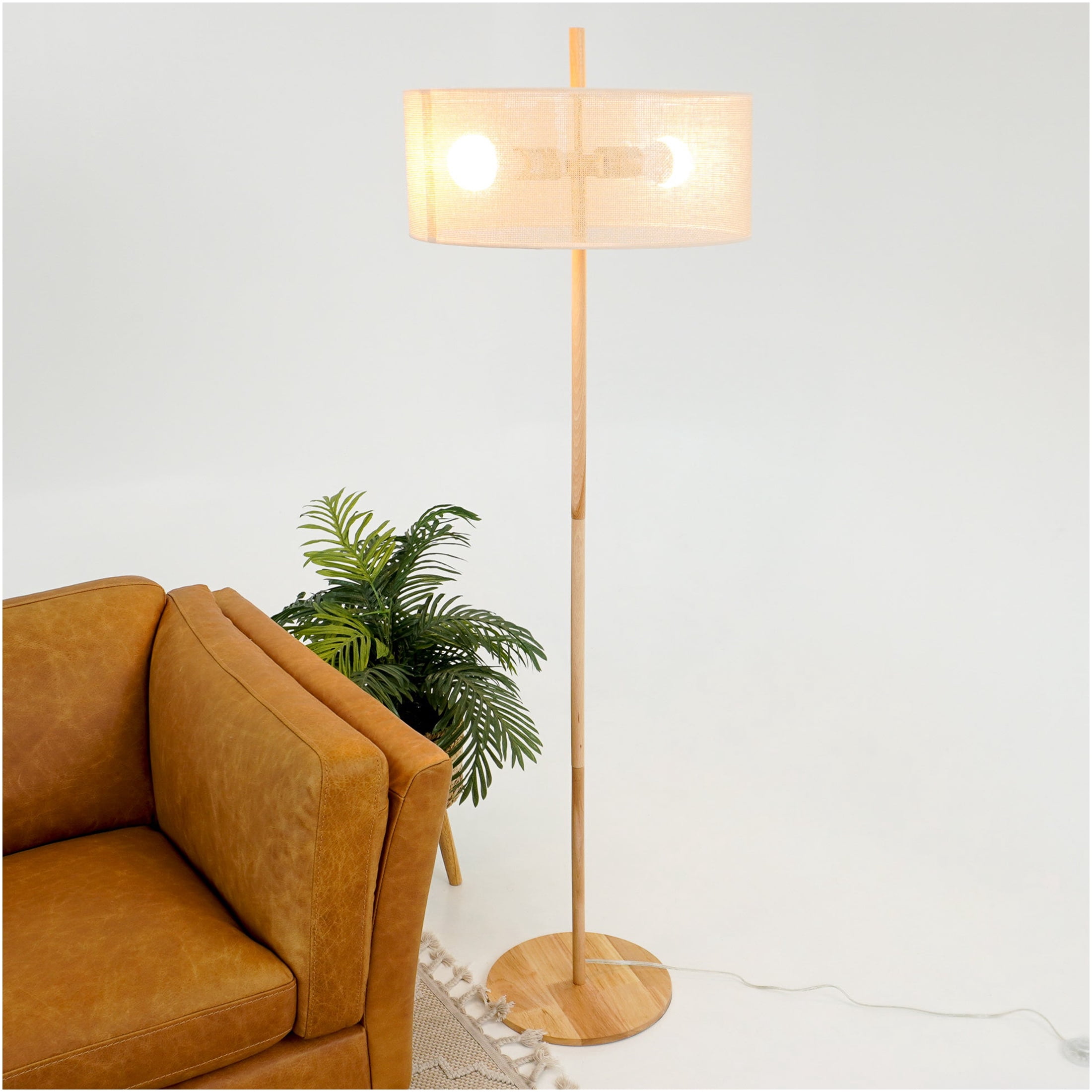 JERFIT Modern Oak Wood Floor Lamp with Upward Shade for Ambient Living Room and Bedroom Lighting