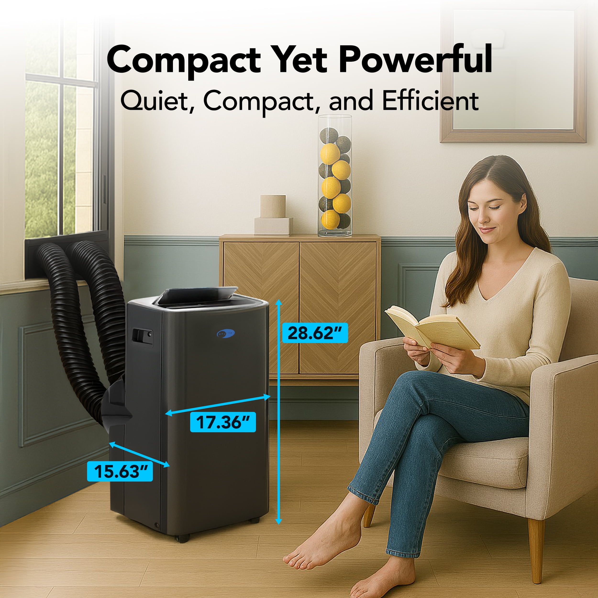 Whynter Nex Inverter Portable Air Conditioner Dual Hose Cooling, 500 Sq Ft Efficiency 12000 Btu (10000 Btu Sacc) Arc-1280MX