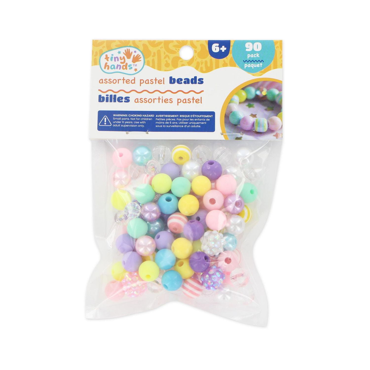 TINY HANDS Assorted Pastel Beads, 90 pc, Round & Star Shapes, Age 6+