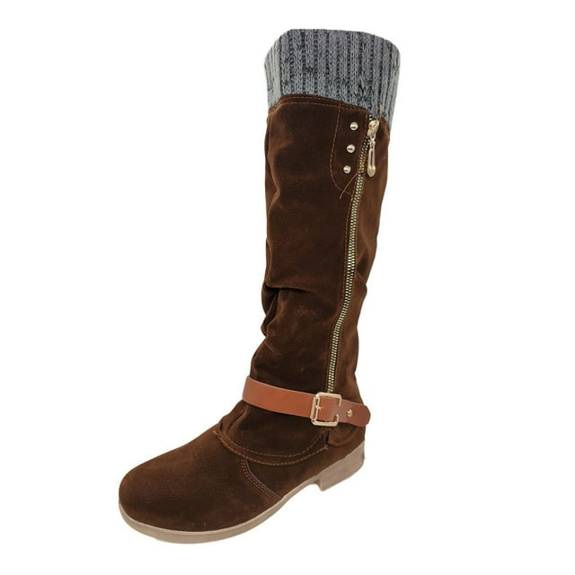 B91xZ Bottes à Talon pour Femmes Doublées de Fourrure à Talon Compensé Bas Caché, Brun 7.5