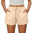 thumbnail image 3 of Womens Linen Shorts Lightweight Drawstring Elastic Waist Lounge Shorts Summer Casual Beach Bottom with Pocket, M, 3 of 6