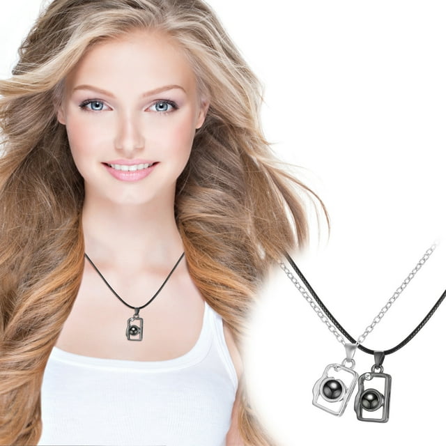 Collar para mujer, Joyas para mujer, Joyas para mujer Collar magnético de atracción para parejas con proyección de costura de corazón en 100 idiomas. Te regalo un collar.