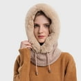 thumbnail image 2 of Women’s Knitted Beanie Hat with Face Cover - 3 in 1 Winter Balaclava with Mask Scarf Ear Muffs Pompom Fleece Lined Snow Caps, 2 of 7