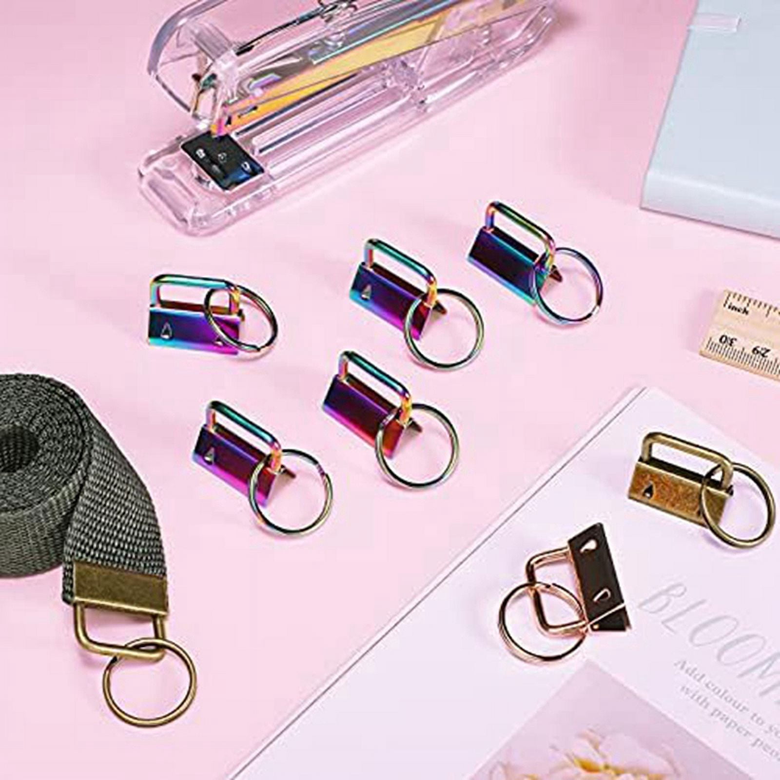 180 Pcs Key Fob Hardware 6 Colors Keychain Wristlet with Ring Chain 1 Inch