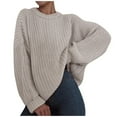 thumbnail image 2 of ZRGHAOYLQ Womens Elegant Crochet Sweaters Dressy Casual Long Sleeve Shirts Loose Fit Crewneck Pullover Sweater Solid Color Winter 2025 Jumper Tops, 2 of 5