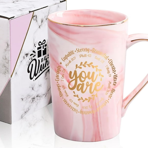 YINCUO Christian Religious Gifts Inspirational Coffee Mug Spiritual Birthday Gift for Women Sister Friend Coworkers Cup, Pink 14 Oz