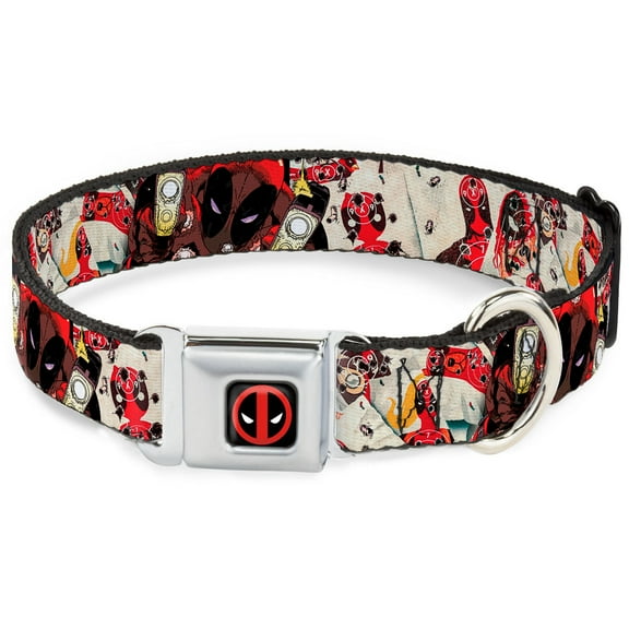 Marvel Comics Pet Collar, Dog Collar Metal Seatbelt Buckle, Deadpool Shooting Targets, 9.5 to 13 Inches 1.0 Inch Wide
