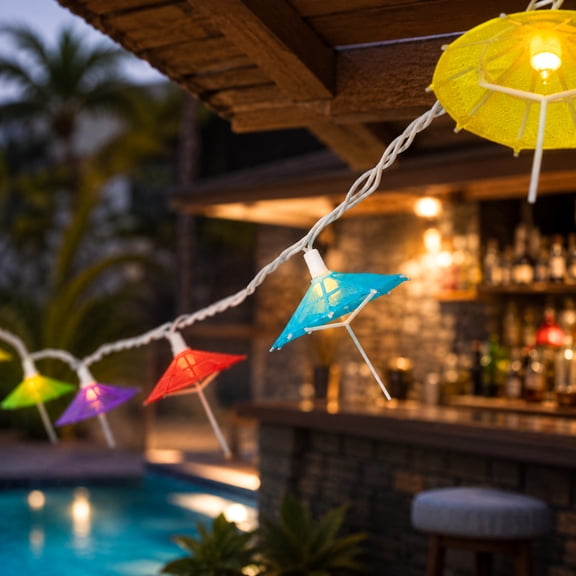 Northlight Umbrella Indoor Outdoor Patio Light Set - Multicolor - 7.5' White Wire - 10ct