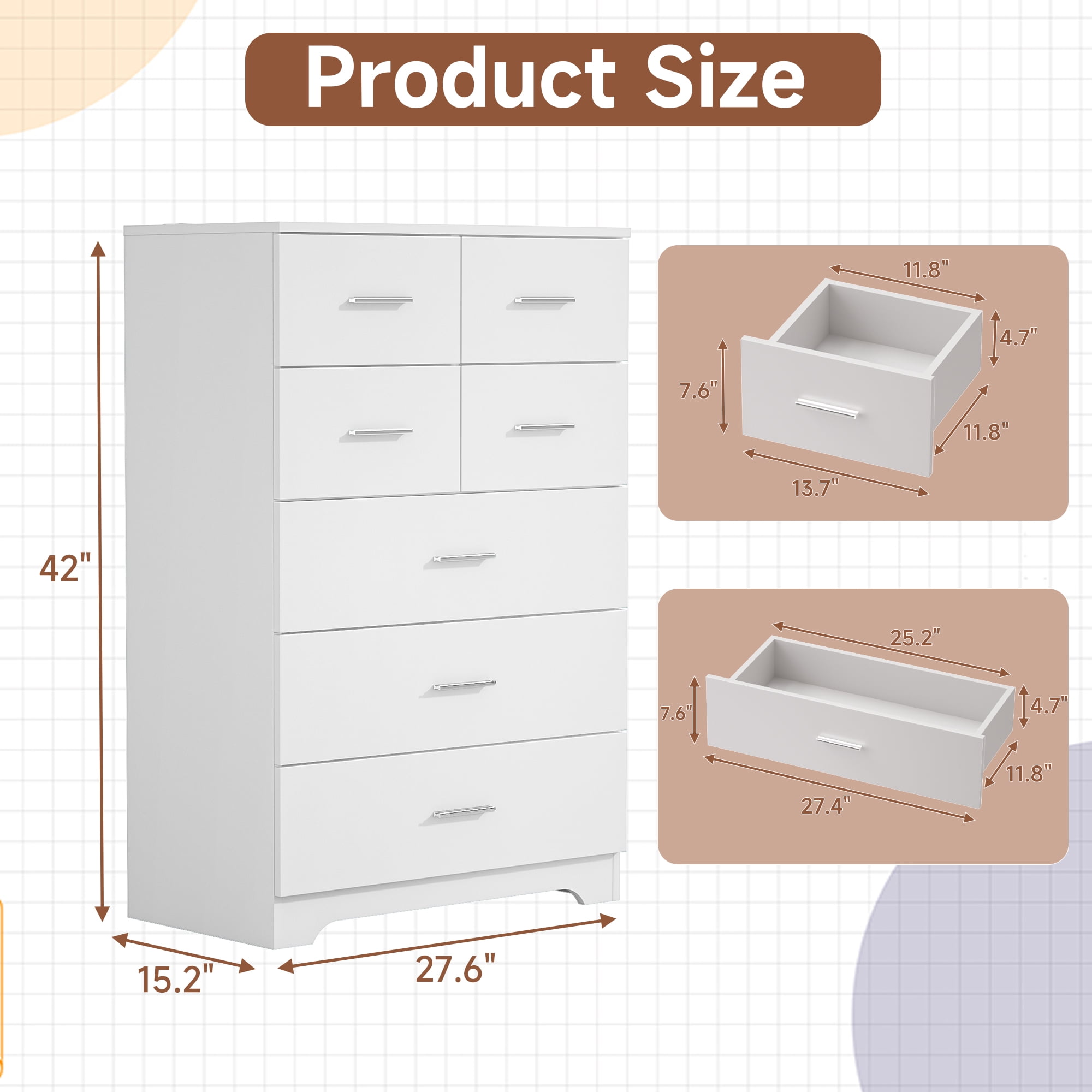 7-Drawer Storage Cabinet with Built-In Outlet Durable Organizer for Bedroom, Living Room, Office