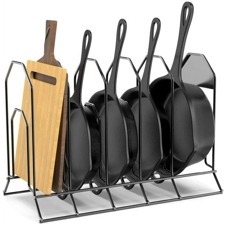 MUDEELA 6 Tier Heavy Duty Pan Organizer, Pan Rack Holds Cast Iron Skillets,  Griddles and Shallow Pots, Pan Organizer Rack for Cabinet Kitchen, Durable  Steel Construction, No Assembly Require 