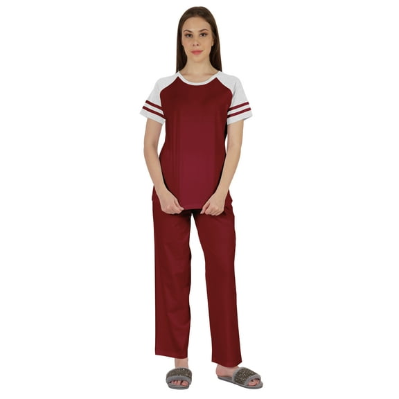 Inkmeso Solid Sleepwear Pajama Set For WoMen's Raglan Sleeve Nightwear Pj Loungewear Sets
