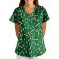 thumbnail image 3 of Inglocry Christmas Scrub Tops Woman V Neck Short Sleeve Nursing Tops with Pockets Winter Holiday Print Scrub Top with Pockets Dark Green 5XL, 3 of 5