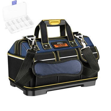 2BK 17-inch Tool Bag Tool Organizer Rubber with Base Waterproof Double Strap Carry Handle,Black