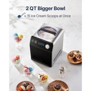 KFFKFF Upright Automatic Ice Cream Maker with Built-in Compressor, 2 Quart Capacity, Stainless Steel Electric Sorbet and Yogurt Machine, 4 Modes with Digital Display and Timer