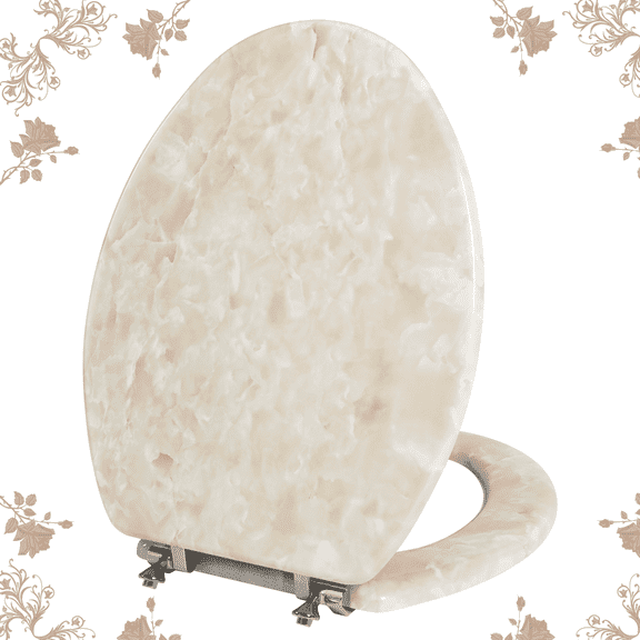 Elongated Toilet Seat Natural Wood Toilet Seat with Zinc Alloy Hinges, Easy to Install also Easy to Clean, Anti-pinch Marble Toilet Seat by Angol Shiold (Elongated, Beige Pink)