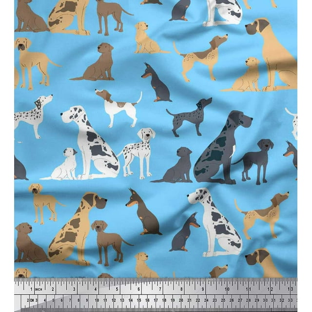 Soimoi Blue Cotton Poplin Fabric Mix Dog Print Fabric by Yard 58 Inch Wide