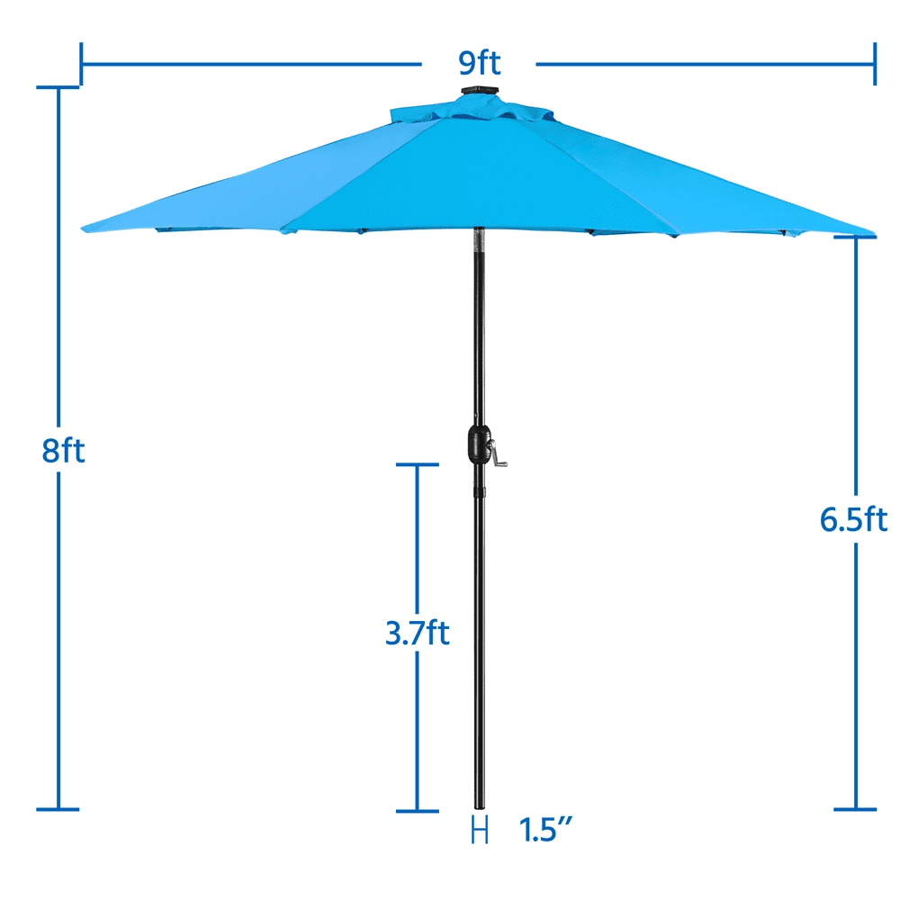 Alden Design 9ft Standard Patio Umbrella with LED Lights, Sky Blue