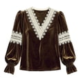 thumbnail image 6 of Lutiedan Velvet Tops for Women Lace V Neck Puff Long Sleeve Shirts Dressy Casual Fall Winter Velour Blouses S-XXL, 6 of 8